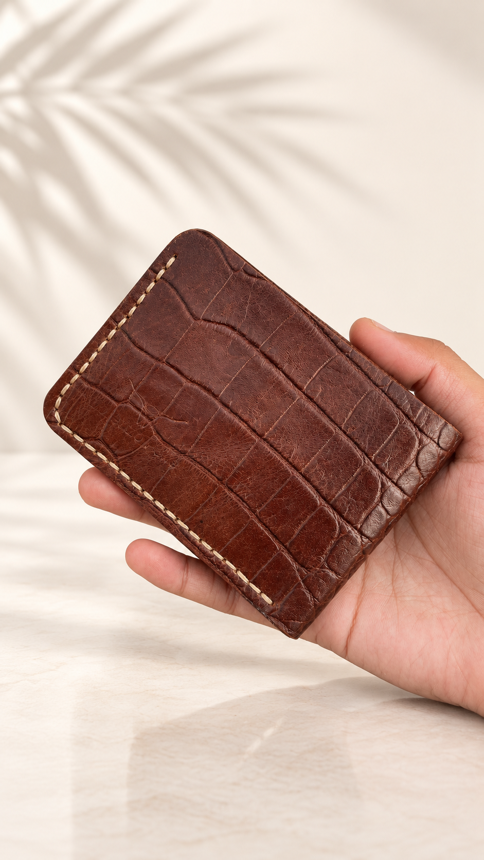 Crocodile Leather Six-Slot Bifold Wallet