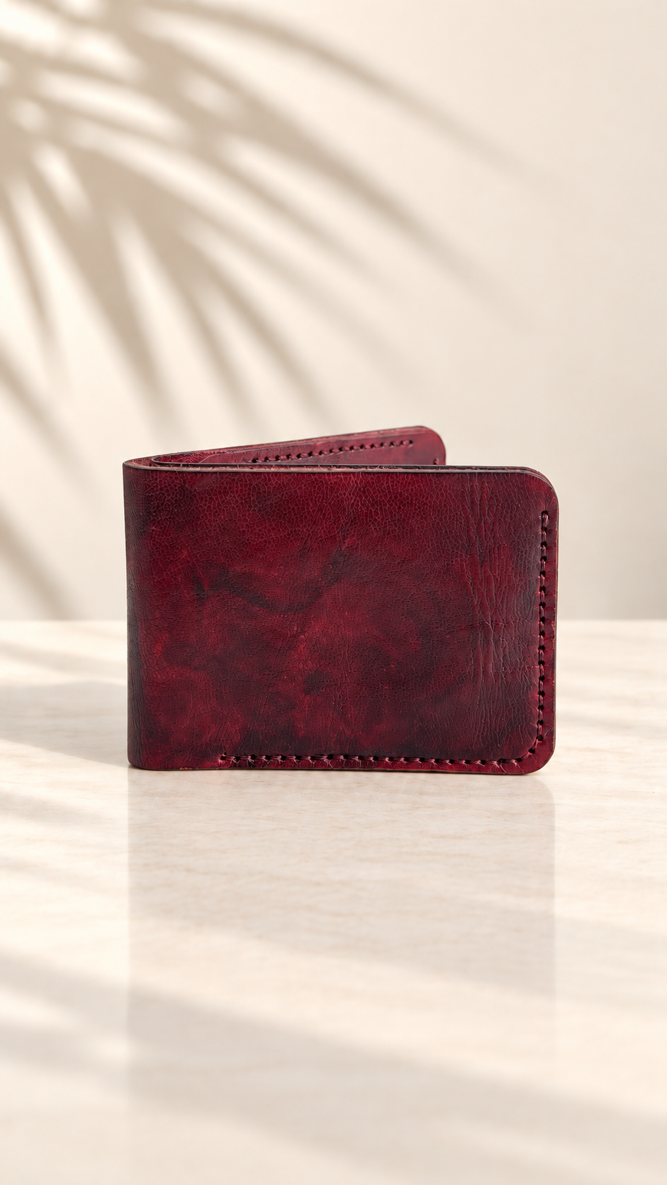 Marbled Burgundy Six-Slot Bifold Wallet