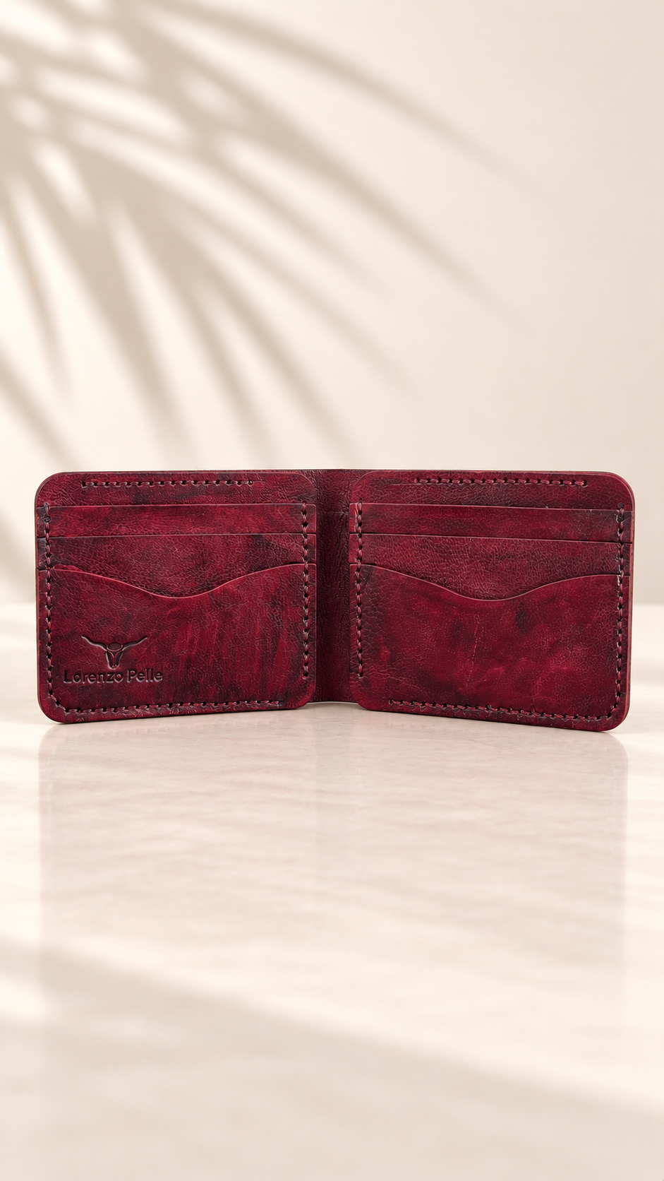 Marbled Burgundy Six-Slot Bifold Wallet - Image 2