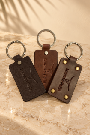Lorenzo Pelle Keychain Trio — Espresso, Chestnut & Rivet Brown